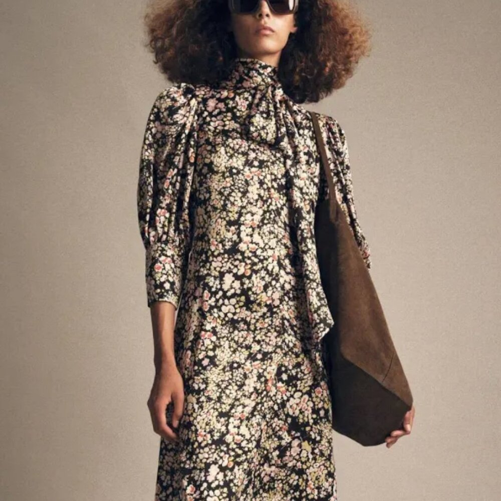 Zara floral midi puffed sleeve dress NWT
